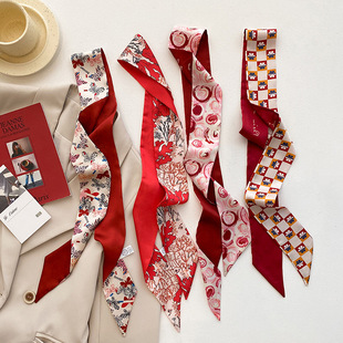 红色丝巾发带长条高级感绑包包手柄，网红2024衬衫领结飘带丝带