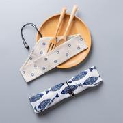 便携式餐具布袋日式可爱防水外带收纳盒学生装勺子叉子筷子袋子空
