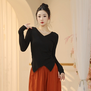 舞蹈服女2023秋冬形体，练功长袖黑色，现代中国古典跳舞成人上衣