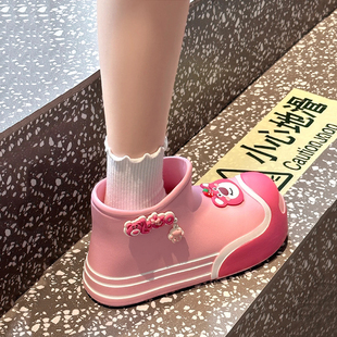 短筒草莓熊雨靴女款夏季2024年厚底防水防滑切尔西套脚马丁靴