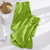 果绿色冰丝阔腿裤女夏季薄款高腰垂感宽松直筒，休闲高级感西装裤子