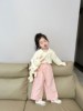 2024春夏新女童韩版洋气刺绣吊带粉色开衫米粉色棉布格子裤套装潮