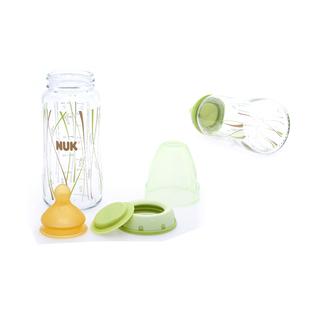 NUK 耐高温彩色宽口玻璃奶瓶 带乳胶1号中圆孔 240ml 婴儿奶瓶
