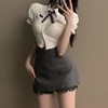 甜辣炸街学院风jk制服，套装女泡泡，袖衬衫春季半身裙纯欲裙子两件套