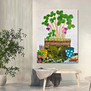 马蒂斯手绘装饰画抽象绿植花卉，油画玄关挂画客厅，大尺寸小清新壁画