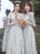 灰色伴娘团小礼服平时可穿2023蕾丝姐妹连衣裙仙气质显瘦遮肉