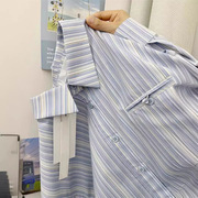 蓝色条纹衬衫女春秋法式小众独特衬衣港味chic设计感小众上衣