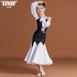 DNW少儿拉丁舞演出服装女童春夏季黑白摩登服儿童舞蹈练习服套装