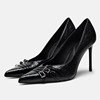za2024春季trf女鞋黑色皮带，搭扣装饰高跟鞋，浅口尖头气质单鞋