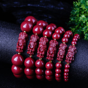 天然红朱砂手链招财貔貅原矿，高含量(高含量)紫金砂转运珠貔貅手串男女