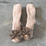 千鸟格宝宝袜子秋冬加厚珊瑚绒过膝长筒男女童造型婴儿防滑地板袜
