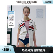 TeenieWeenie小熊2024年镂空棉质薄款针织开衫撞色短袖外套宽松女