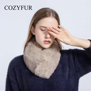 cozyfur狐狸毛围脖(毛围脖)女冬季保暖甜美毛绒皮草，围巾真毛领大衣假领子