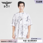 BOYLONDON夏季情侣款水彩老鹰宽松休闲时尚潮流T恤N01006