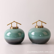 中式新古典陶瓷罐摆件家居玄关家具城博古架摆设软装样板房装饰品