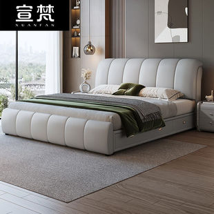 宣梵现代简约皮艺床，双人床1.8米软床，大小户型卧室高箱储物实木带