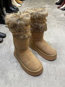 韩国东大门冬季加绒厚底圆头时尚皮带扣中筒雪地靴毛毛靴子女