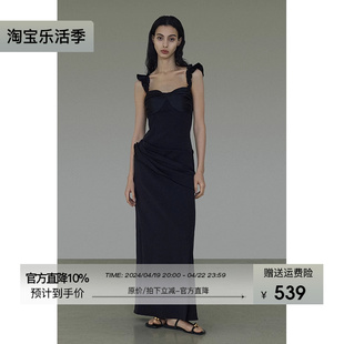 UNSPOKEN法式吊带连衣裙高级感假两件设计感小众气质显瘦黑色长裙
