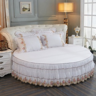 纯棉圆床床裙单件全棉蕾丝双层花边圆形床罩韩式公主风床单2米2.2