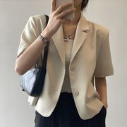 韩版短袖西装外套女2024夏季薄款垂感短款时尚休闲小西服上衣