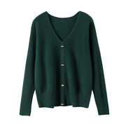 时髦感的叠穿羊绒衫长袖纯色，复古绿色柔软针织，毛衣礼服感外穿打底