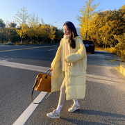 初见   奶黄羽绒服女中长款冬季韩版面包服宽松加厚棉衣
