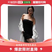 香港直邮潮奢 Topshop 女士 迷你抹胸雪纺蕾丝衬底连衣裙(黑色)