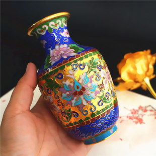 老货古风景泰蓝花瓶老瓶铜胎掐丝珐琅瓶子摆件装饰品手工艺品