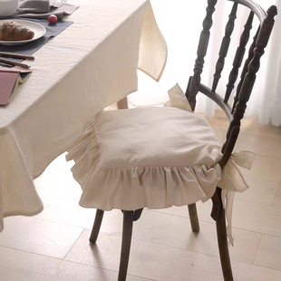 外贸法式椅垫美式餐椅坐垫纯棉可拆洗全棉花边，绑带布艺椅子垫5cm