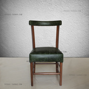 富雅斯美式餐椅全实木，真牛皮椅子，欧式复古扶手椅乡村餐厅家用餐椅