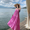 粉色吊带挂脖连衣裙三亚云南洱海海边度假沙滩裙，背心长裙大露背
