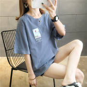 超火t恤女短袖宽松2023春夏季韩版学生绿色，上衣ins潮打底衫