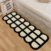 黑白地毯棋盘格撸猫感家用少女ins风卧室床边毯简约房间地毯垫