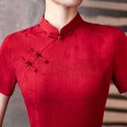 红色旗袍女夏季2022年改良小个子短款妈妈年轻款少女祺袍优雅