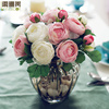 茶玫仿真花套装欧式雅客厅餐桌白色绣球，玫瑰假花玻璃透明彩色瓶