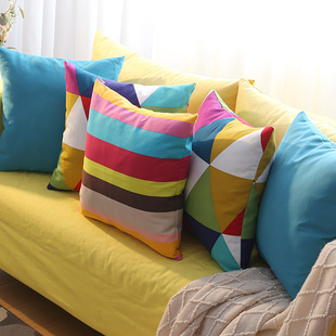 简约现代沙发靠垫正方形靠枕几何彩色亮丽抱枕套子不含芯纯棉布艺