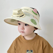 带风扇儿童帽子夏季遮阳男童防晒空顶帽，大帽檐户外凉帽女童太阳帽