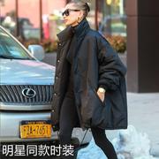 香港欧美风同款宽松黑色中长款加厚棉衣外套，羽绒棉服2023冬季大衣