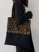 豹纹包包灯芯绒帆布包，复古拼接时尚文艺，单肩布袋子个性手提袋
