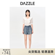 dazzle地素奥莱白色法式气质，花边领薄款短袖，针织衫上衣女