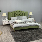 北欧布艺床简约现代双人床1.8米布床实木婚床主卧绿色丝绒软包床