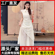 新中式改良旗袍无袖雪纺，连衣裙女夏季国风，气质修身显瘦过膝长裙子