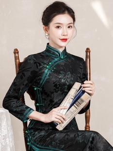 长袖旗袍长款2023年秋冬日常可穿老年妈妈盘扣复古老上海大码