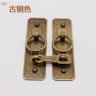 中式复古黄铜门锁搭扣大门，直条拉手老式实木门，铜配件仿古纯铜门环