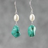 素元白珍珠(白珍珠)纯银耳环女欧美复古绿松石简约ol手工首饰品