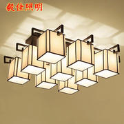 新中式吸顶灯长方形布罩，印花客厅灯个性简约卧室，书房餐厅灯具