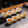 羊脂玉白瓷喝茶杯8只装家用功夫，茶具套装陶瓷品茗杯小茶碗带杯架