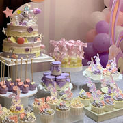 紫色星黛兔蛋糕装饰毛绒小兔小熊狐狸兔兔甜品台推推乐布丁杯插件