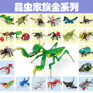 昆虫积木男女孩益智拼装玩具海洋动物拼图模型小盒儿童生日礼物