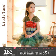 littletime女童绿色中国风，渐变汉服短袖连衣裙，宝宝女孩夏季连衣裙